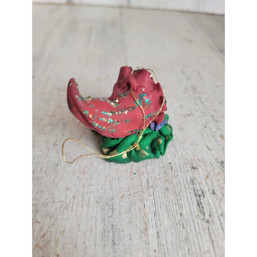 Vintage clay dough jester clown head ornament Xmas unique circus mid evil